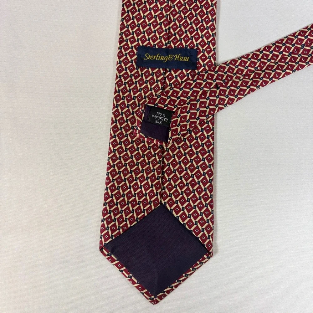 Sterling‎ & Hunt Mens Red Silk Geometric Diamond Pattern Necktie Formal Business
